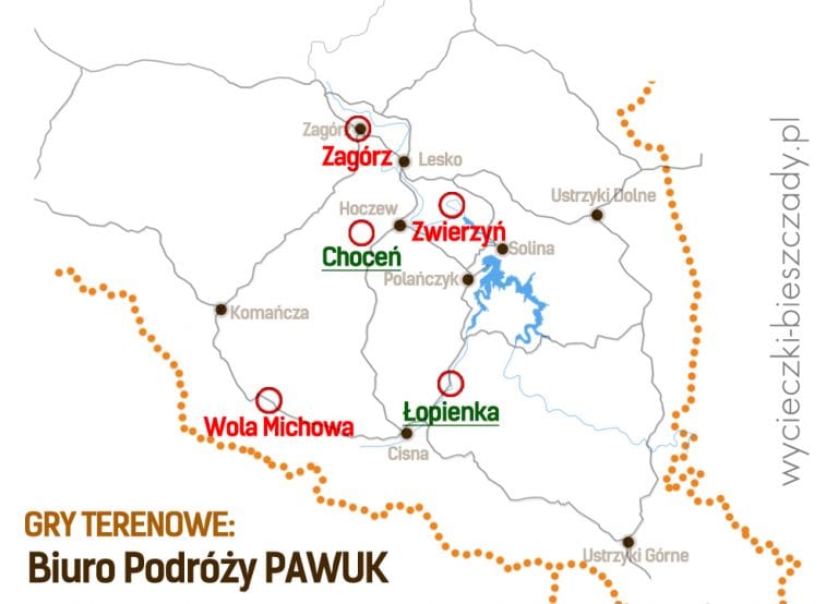 Gry terenowe w Bieszczadach - mapa